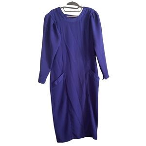 SOLO  Blue Sheath Dress with long Sleeves/front pockets Size 12